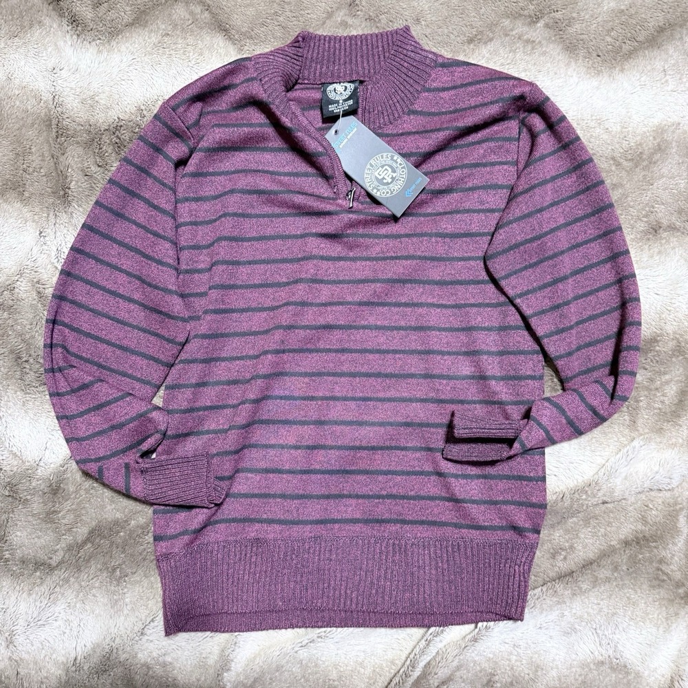 Street Rules Youth Burgundy/Black Striped‎ 1/4 Zip Mock Neck Sweater